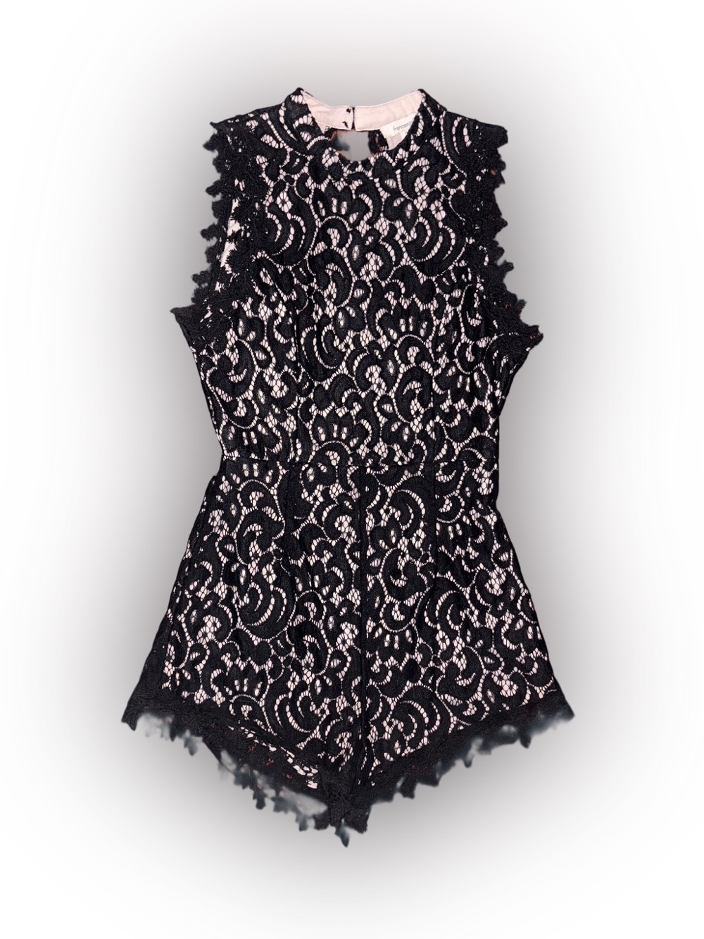 Black Lace Backless Romper with Nude Lining